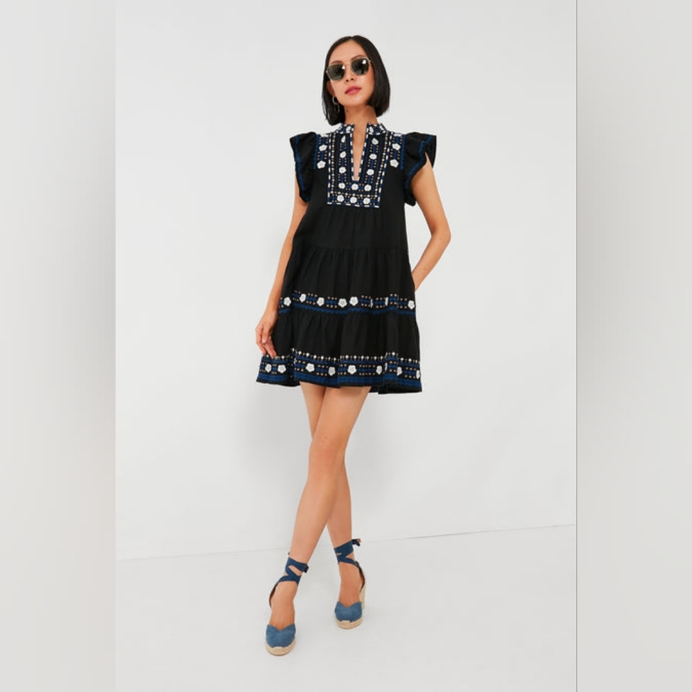 Sea New York Navy Embroidery Flutter Sleeve Mini Dress Sz L NWT - Picture 2 of 9